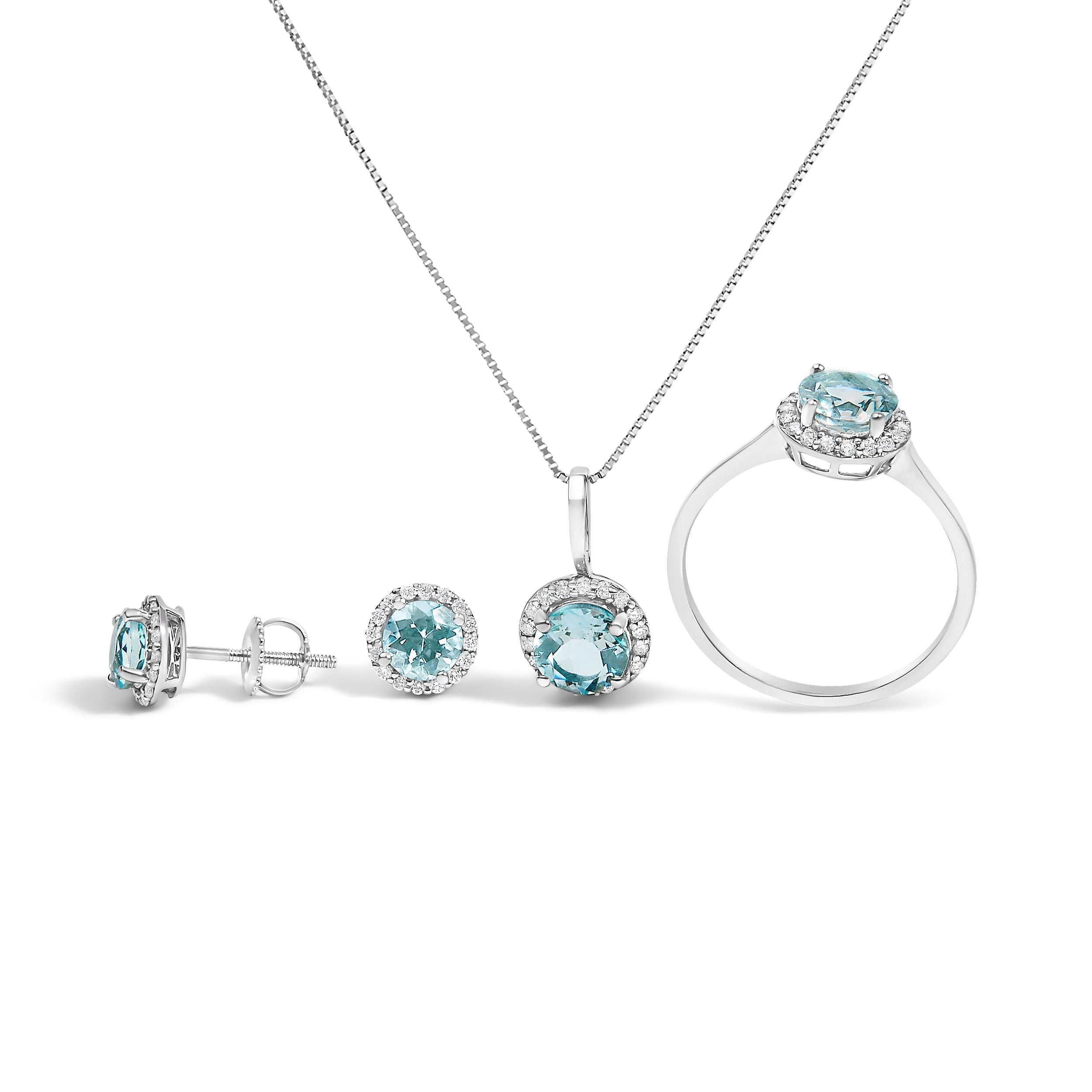 10K White Gold Purple Amethyst and 3/8 Cttw Diamond Halo Jewelry Set (Earrings, Pendant &amp; Ring)