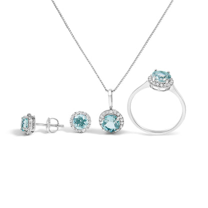 10K White Gold Purple Amethyst and 3/8 Cttw Diamond Halo Jewelry Set (Earrings, Pendant &amp; Ring)
