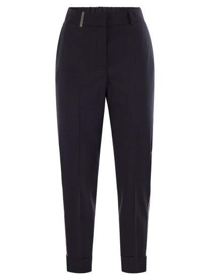 Peserico Women Virgin Wool Blend Trousers With Jewellery by Luosophy