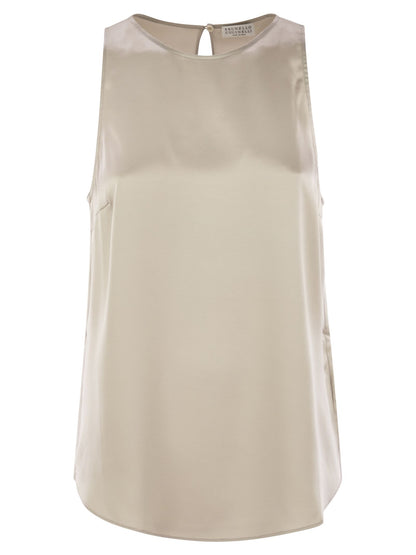 Brunello Cucinelli Women Stretch Silk Satin Top With Jewellery by Luosophy