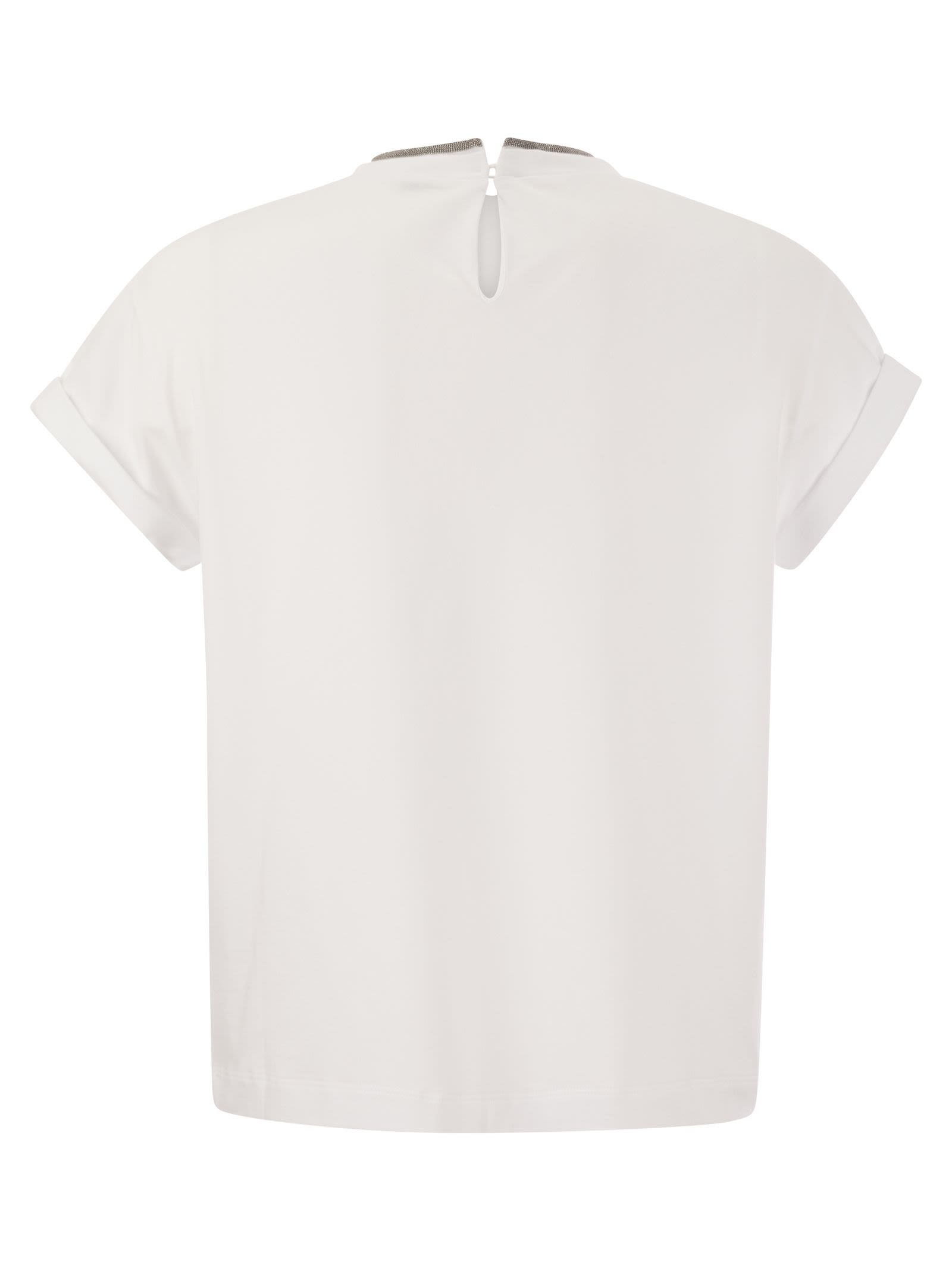 Brunello Cucinelli Women Stretch Cotton Jersey T-Shirt With Precious Faux-Layering by Luosophy