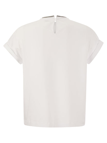 Brunello Cucinelli Women Stretch Cotton Jersey T-Shirt With Precious Faux-Layering by Luosophy