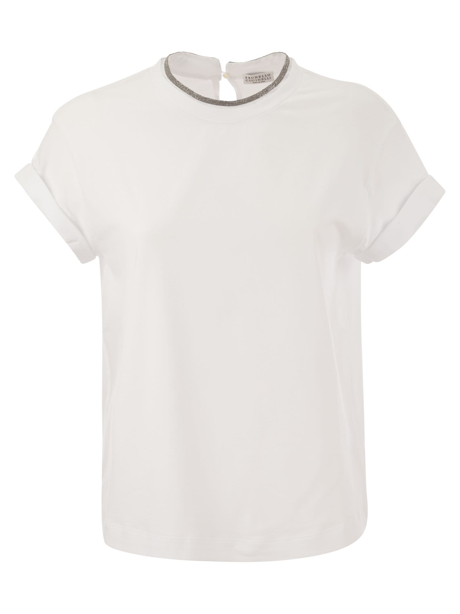 Brunello Cucinelli Women Stretch Cotton Jersey T-Shirt With Precious Faux-Layering by Luosophy