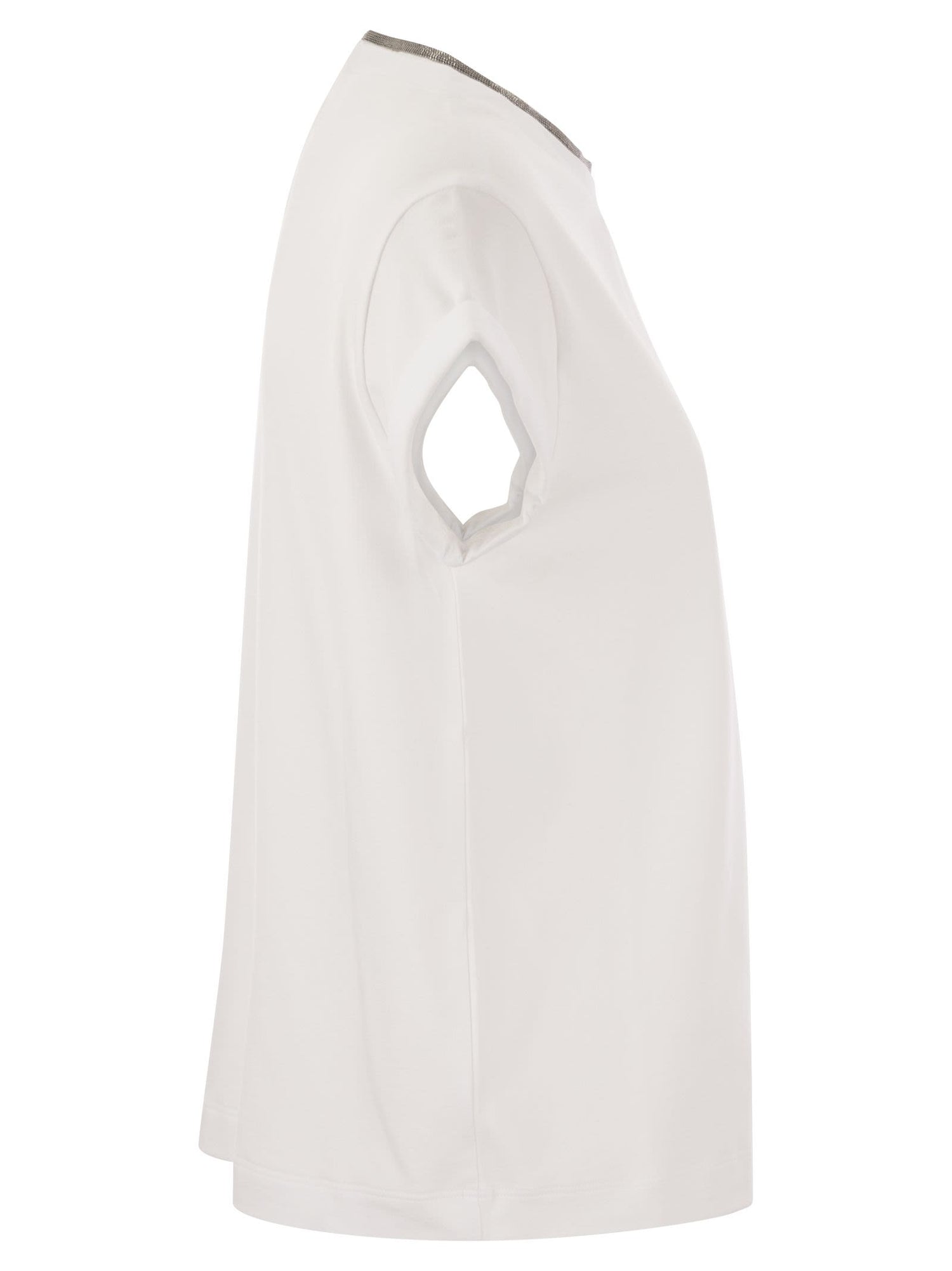 Brunello Cucinelli Women Stretch Cotton Jersey T-Shirt With Precious Faux-Layering by Luosophy
