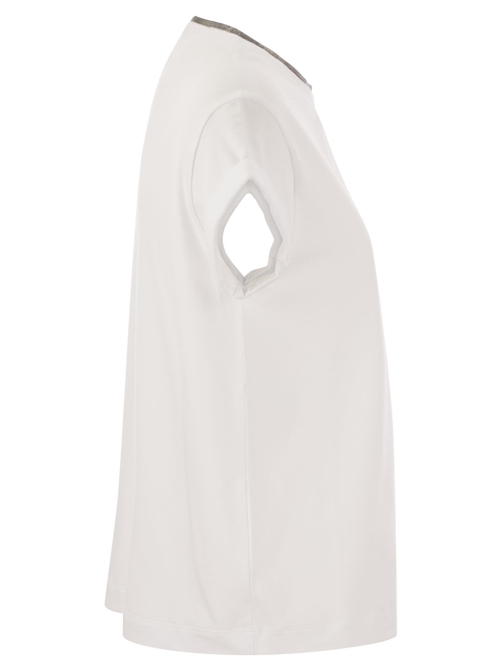 Brunello Cucinelli Women Stretch Cotton Jersey T-Shirt With Precious Faux-Layering by Luosophy