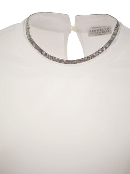 Brunello Cucinelli Women Stretch Cotton Jersey T-Shirt With Precious Faux-Layering by Luosophy