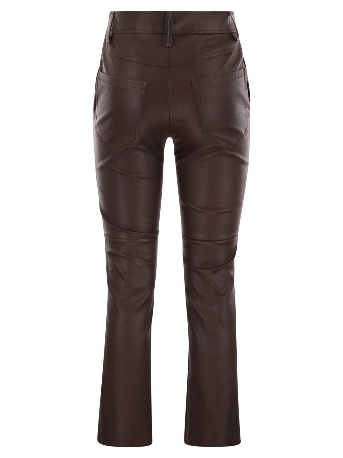 Brunello Cucinelli Women Stretch Nappa Leather Square Cigarette Trousers With Jewellery by Luosophy