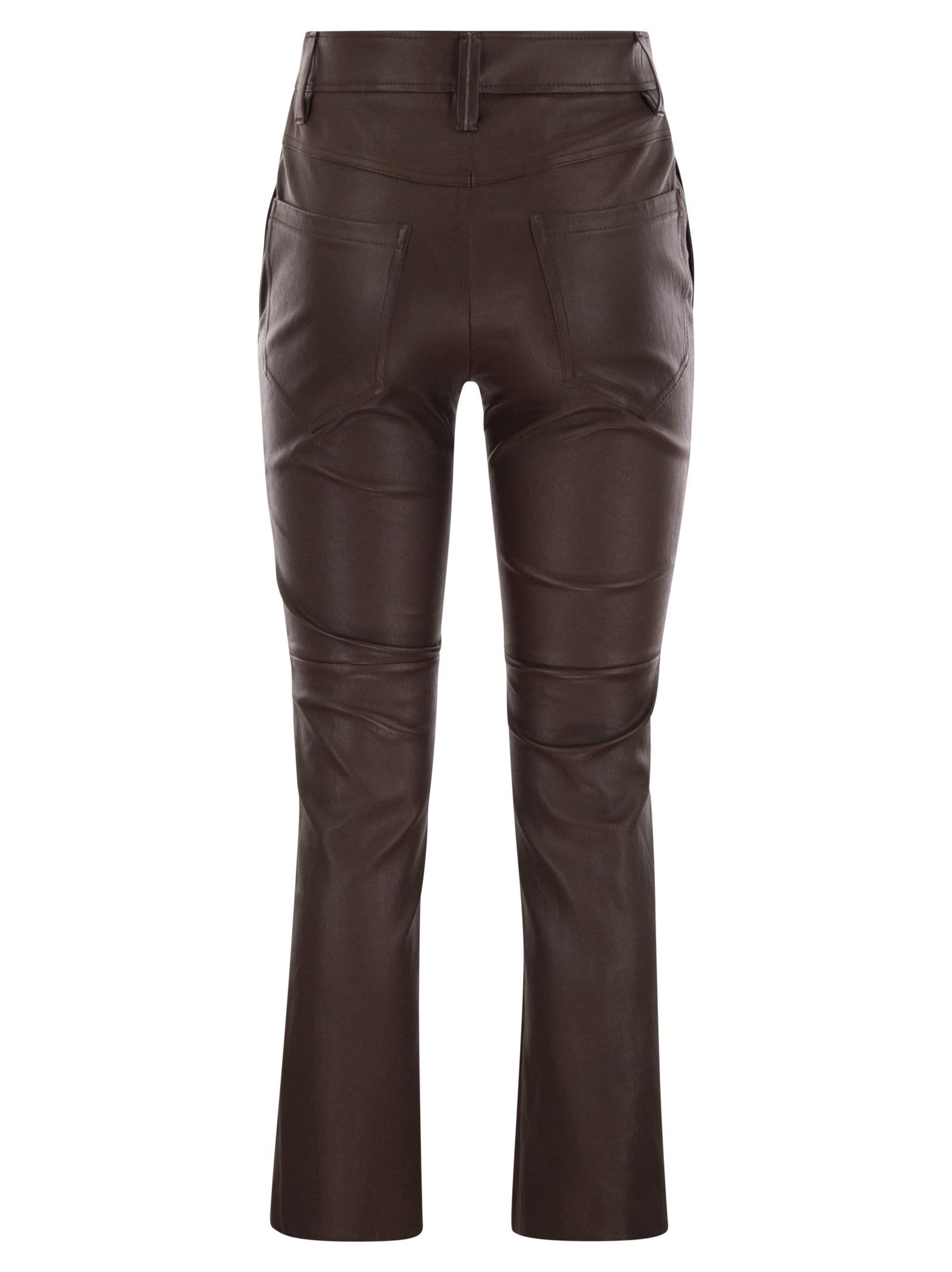 Brunello Cucinelli Women Stretch Nappa Leather Square Cigarette Trousers With Jewellery by Luosophy