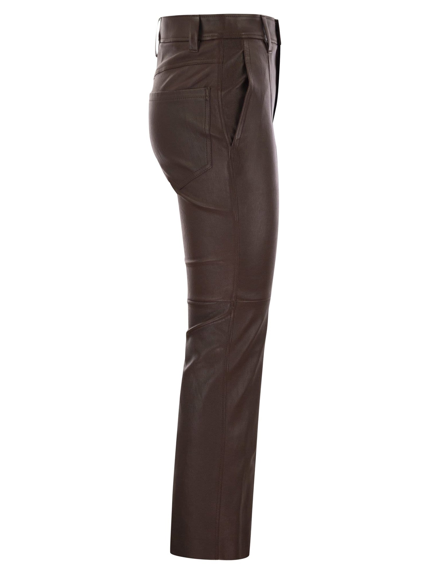 Brunello Cucinelli Women Stretch Nappa Leather Square Cigarette Trousers With Jewellery by Luosophy