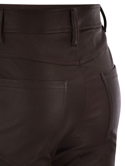 Brunello Cucinelli Women Stretch Nappa Leather Square Cigarette Trousers With Jewellery by Luosophy