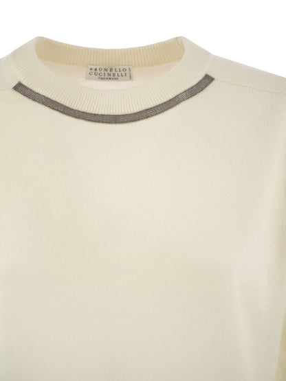 Brunello Cucinelli Women Cashmere Sweater With Neck Jewel by Luosophy