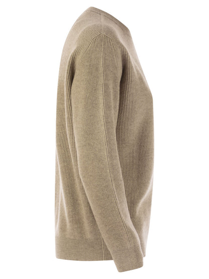 Brunello Cucinelli Women English Rib Cashmere Sweater With Monile by Luosophy