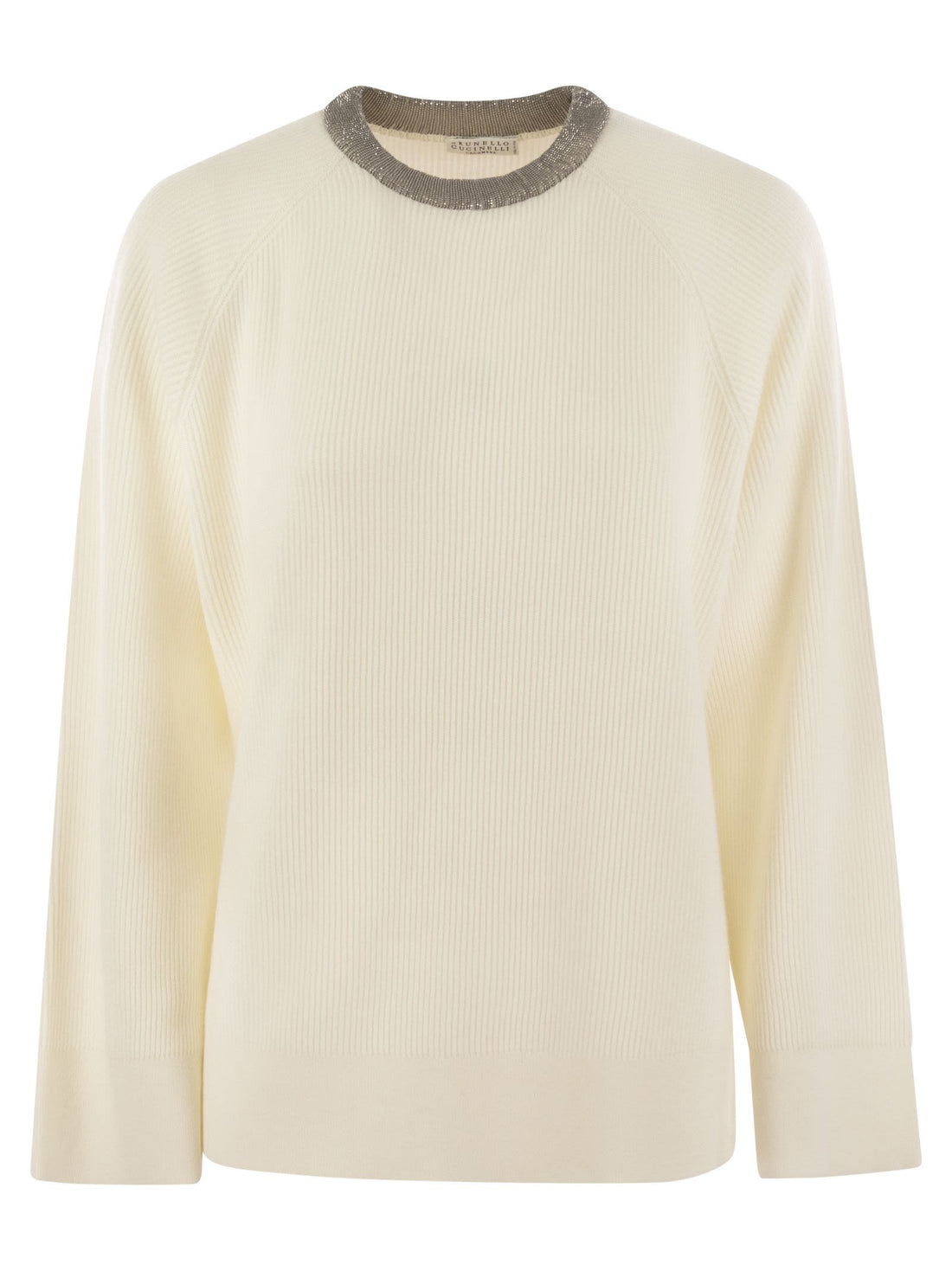 Brunello Cucinelli Women Ribbed Cashmere Sweater With Necklace by Luosophy