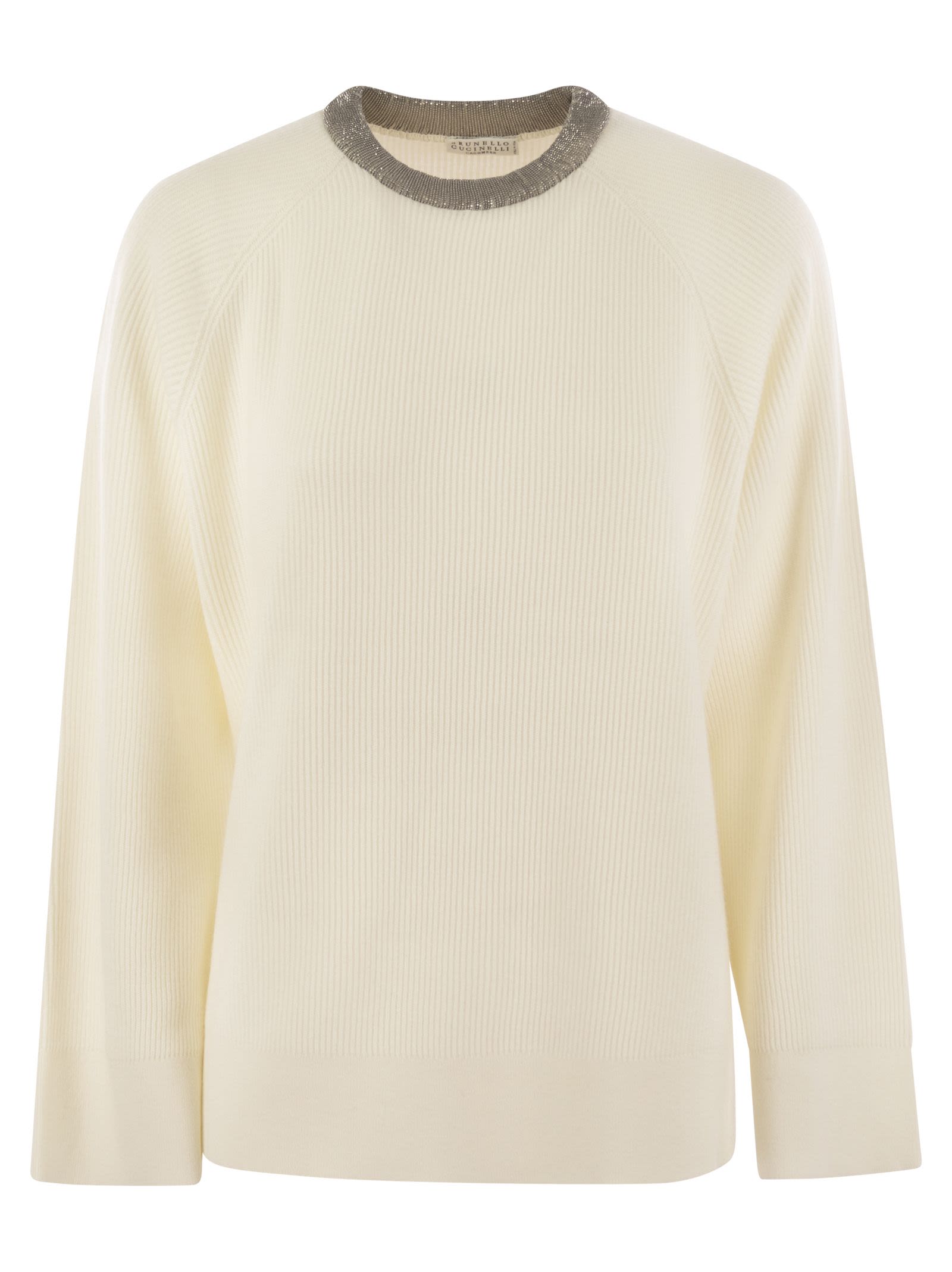 Brunello Cucinelli Women Ribbed Cashmere Sweater With Necklace by Luosophy