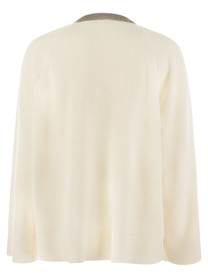 Brunello Cucinelli Women Ribbed Cashmere Sweater With Necklace by Luosophy