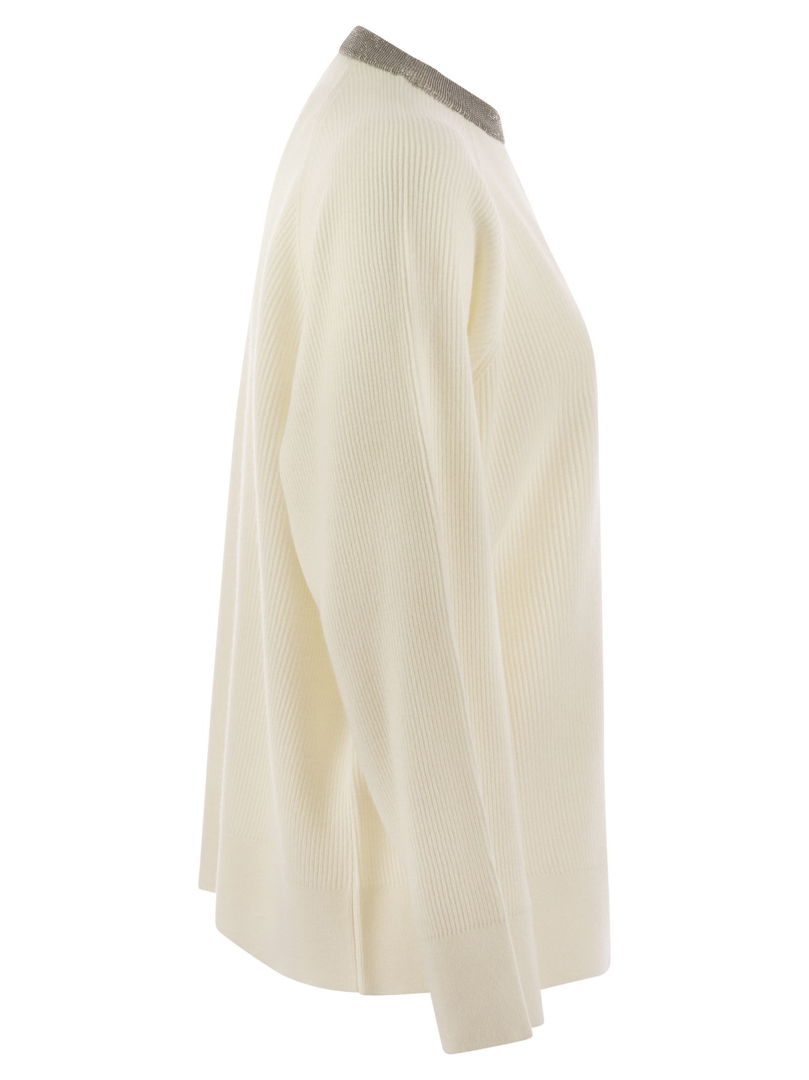 Brunello Cucinelli Women Ribbed Cashmere Sweater With Necklace by Luosophy