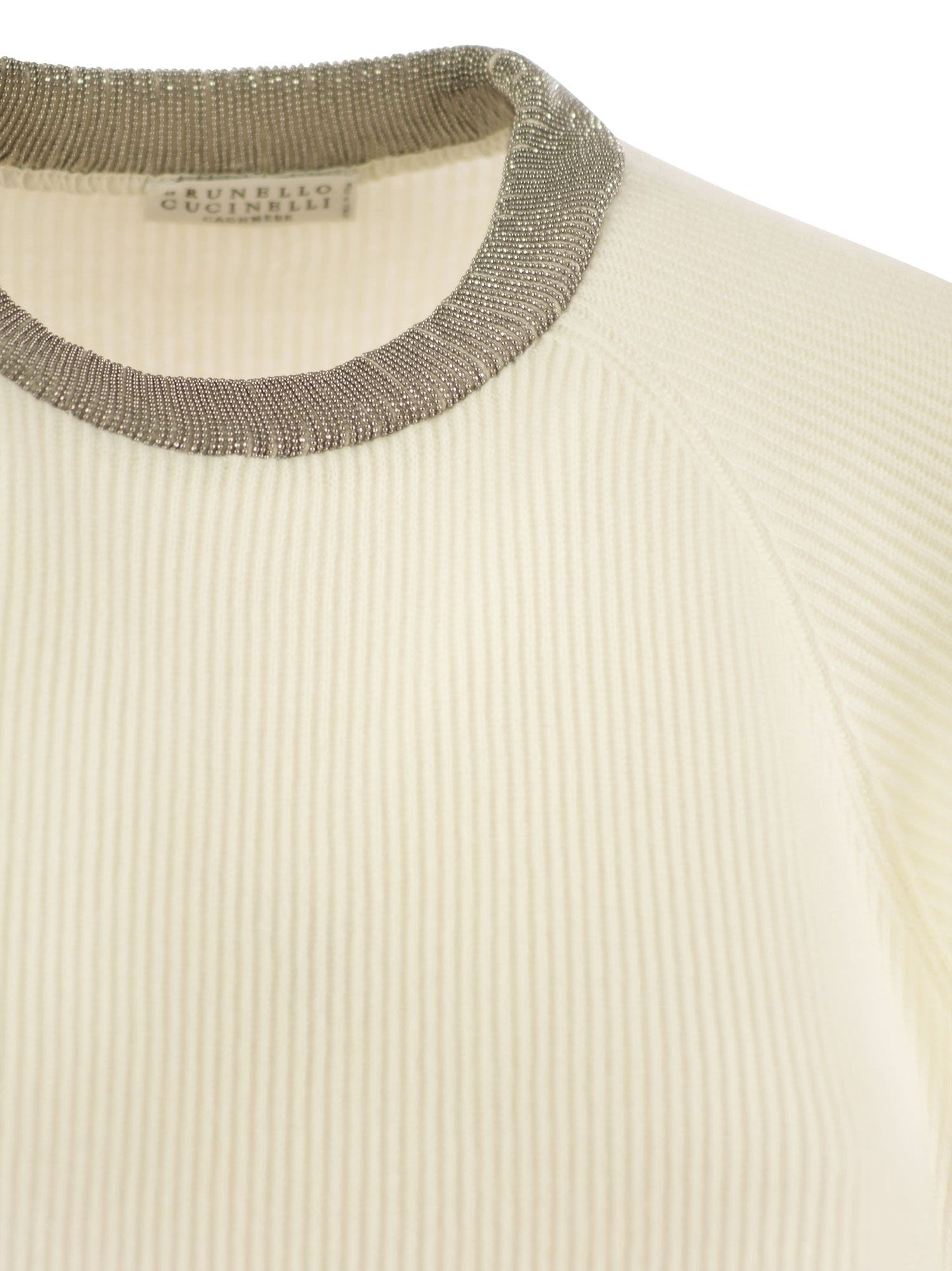 Brunello Cucinelli Women Ribbed Cashmere Sweater With Necklace by Luosophy