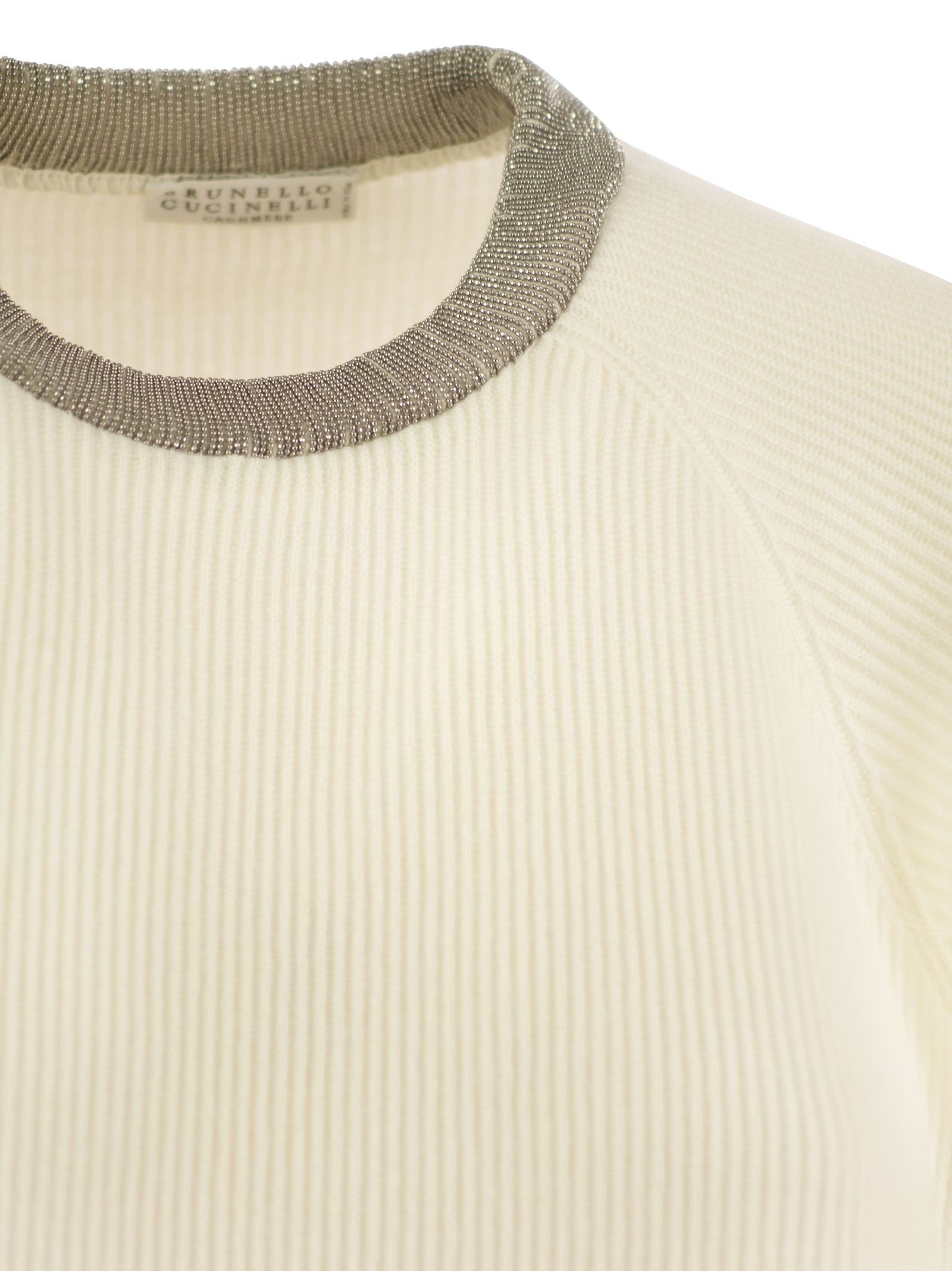 Brunello Cucinelli Women Ribbed Cashmere Sweater With Necklace by Luosophy