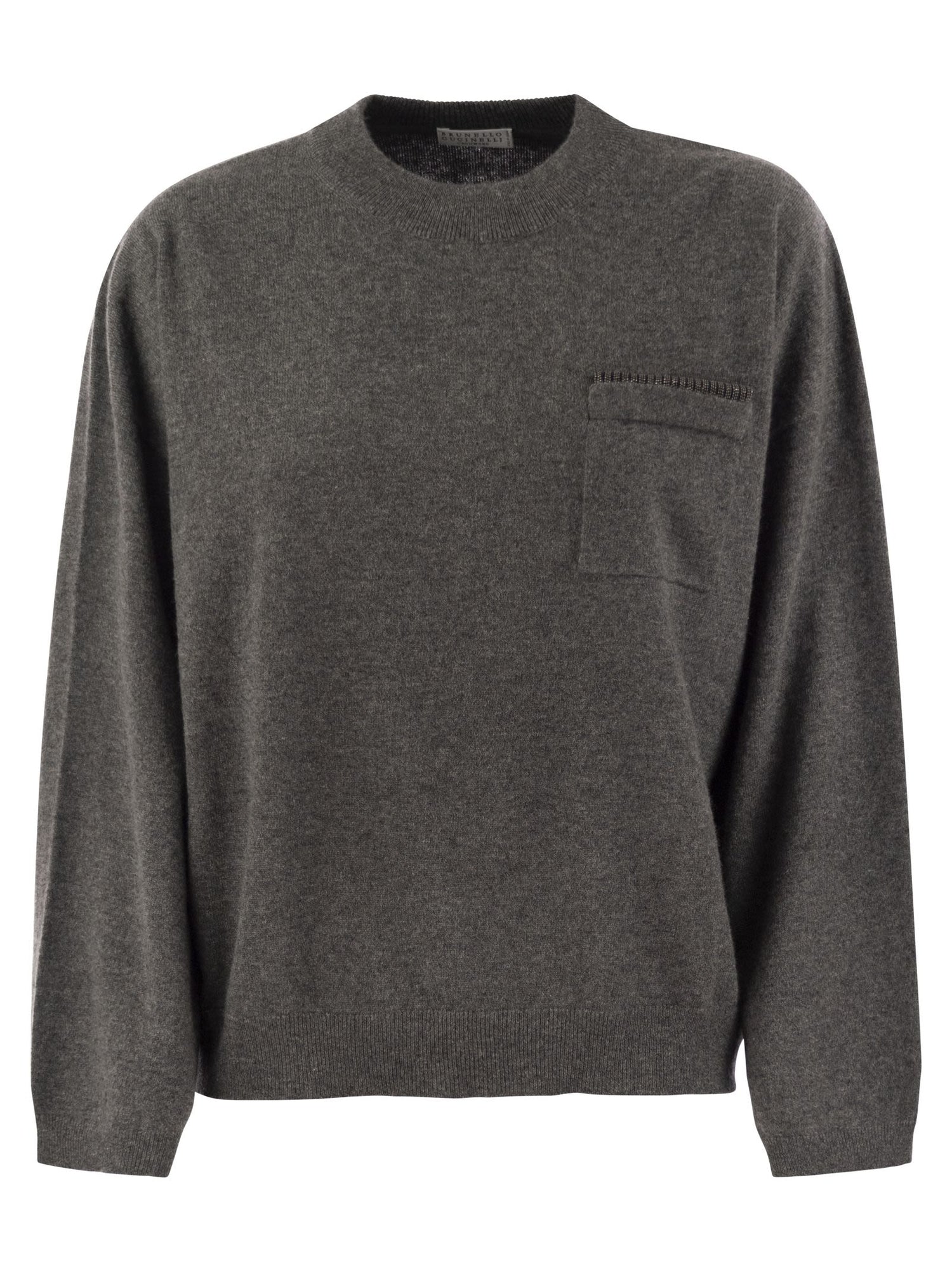Brunello Cucinelli Women Cashmere Sweater With Breast Pocket And Necklace by Luosophy