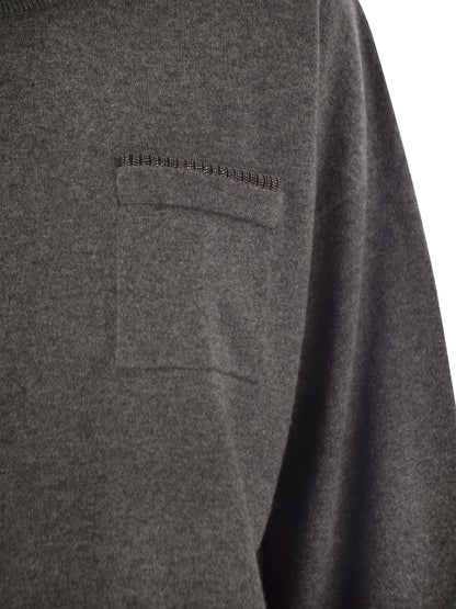 Brunello Cucinelli Women Cashmere Sweater With Breast Pocket And Necklace by Luosophy