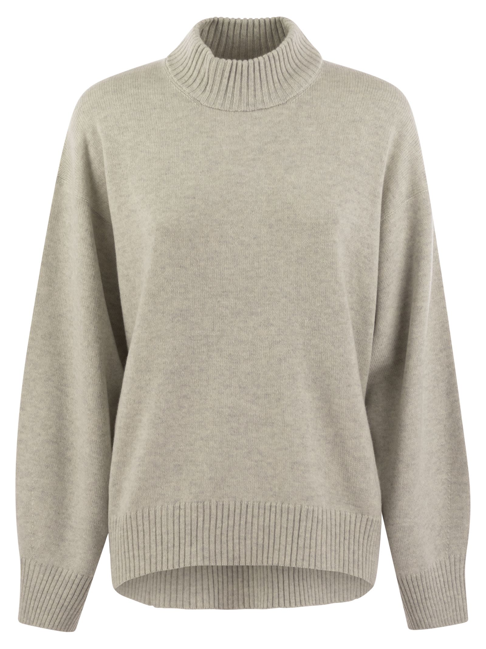 Brunello Cucinelli Women Cashmere Chimney Neck Sweater With Shiny Cuff Details by Luosophy