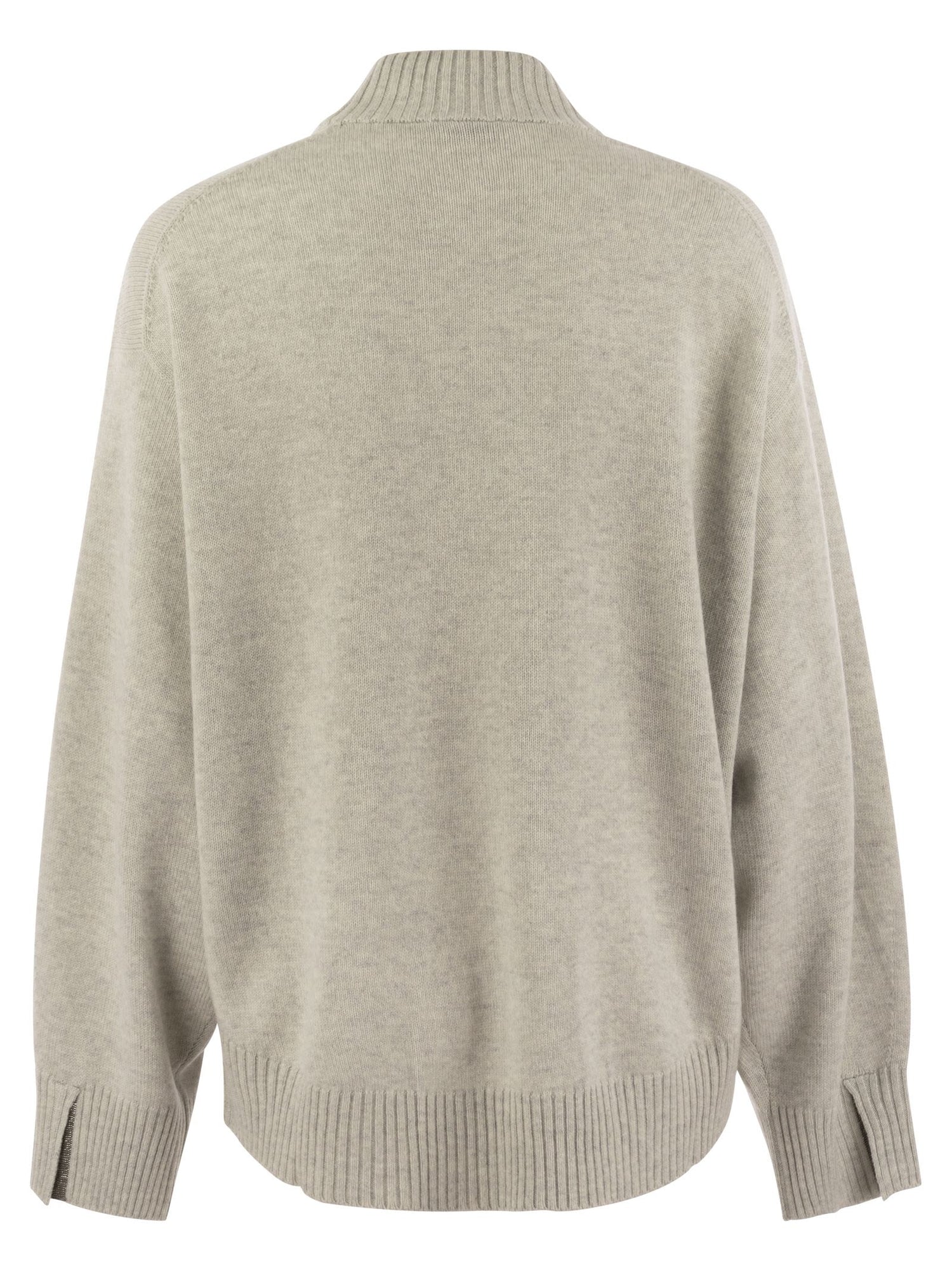 Brunello Cucinelli Women Cashmere Chimney Neck Sweater With Shiny Cuff Details by Luosophy