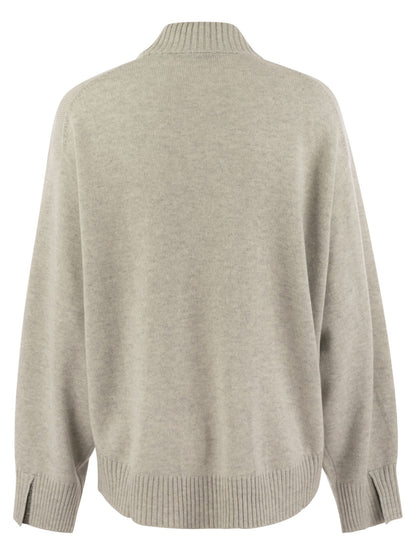 Brunello Cucinelli Women Cashmere Chimney Neck Sweater With Shiny Cuff Details by Luosophy