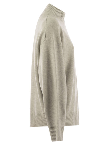 Brunello Cucinelli Women Cashmere Chimney Neck Sweater With Shiny Cuff Details by Luosophy