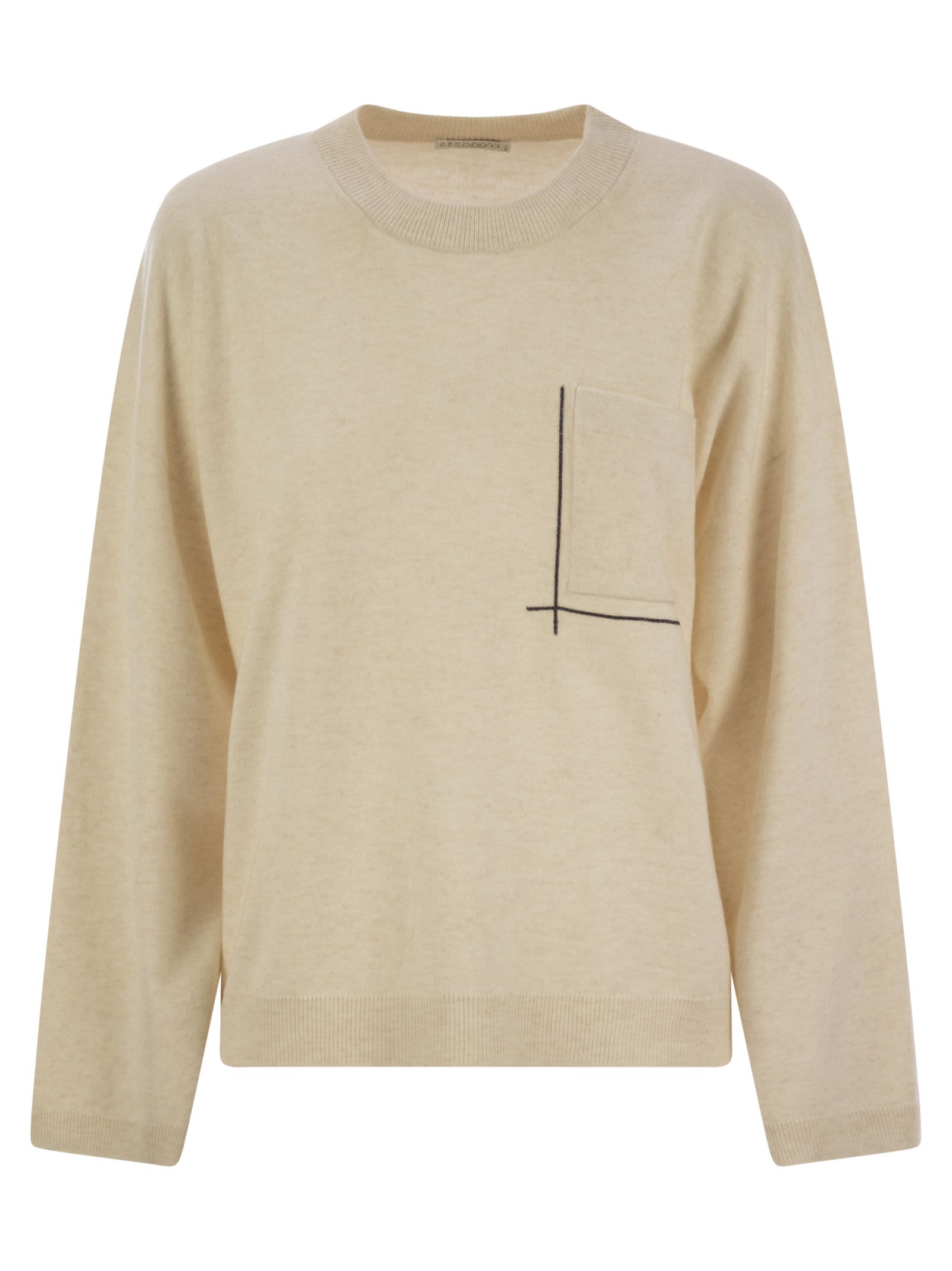 Brunello Cucinelli Women Virgin Wool, Cashmere And Silk Sweater With Shiny Pocket Detail by Luosophy