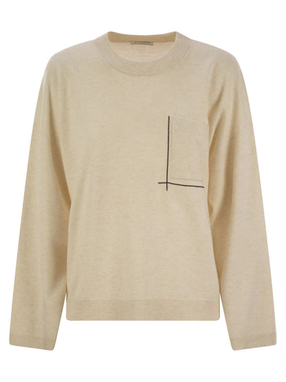 Brunello Cucinelli Women Virgin Wool, Cashmere And Silk Sweater With Shiny Pocket Detail by Luosophy