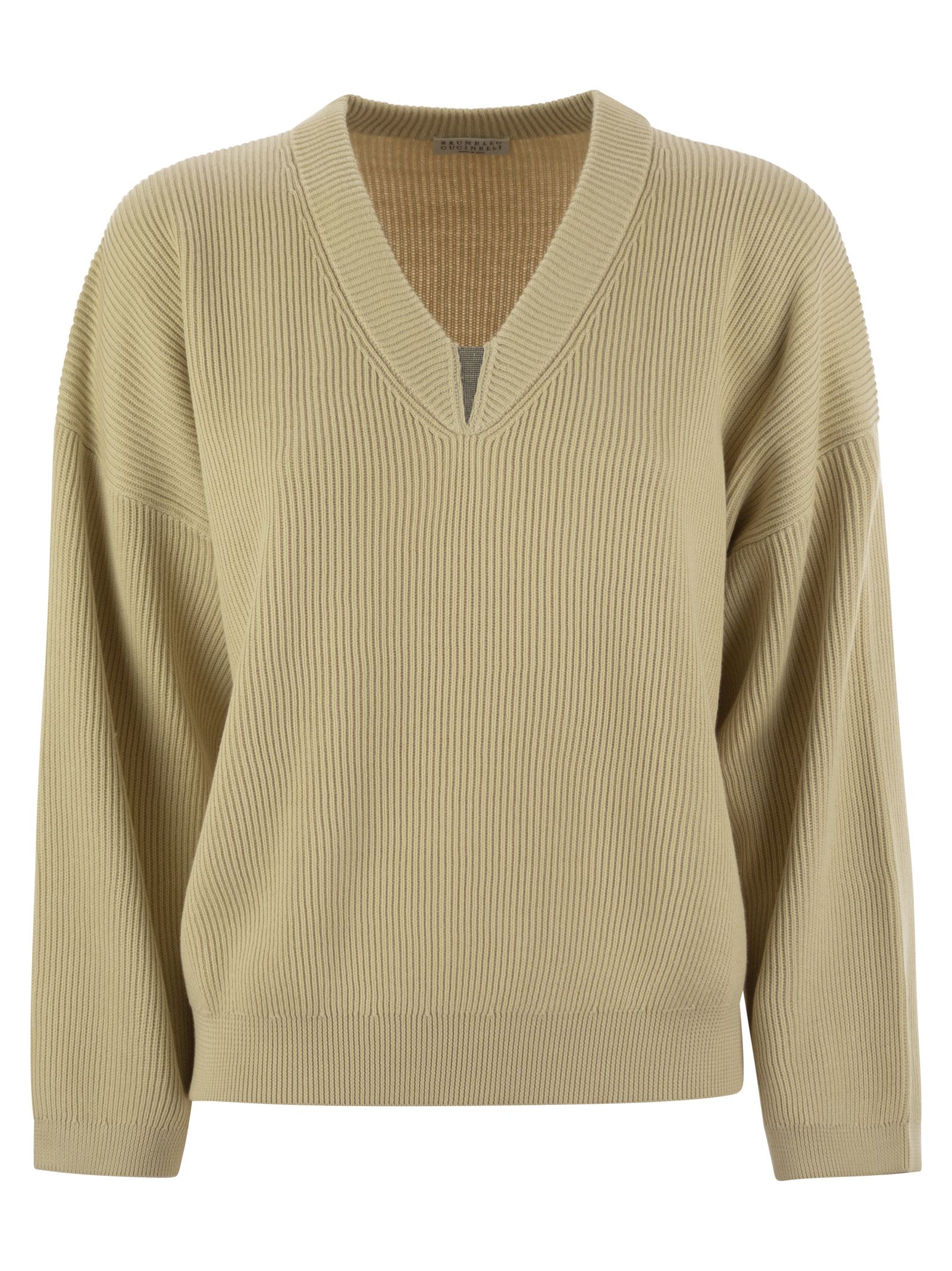 Brunello Cucinelli Women Cotton Rib Sweater With Shiny Detail by Luosophy