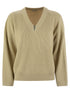 Brunello Cucinelli Women Cotton Rib Sweater With Shiny Detail by Luosophy