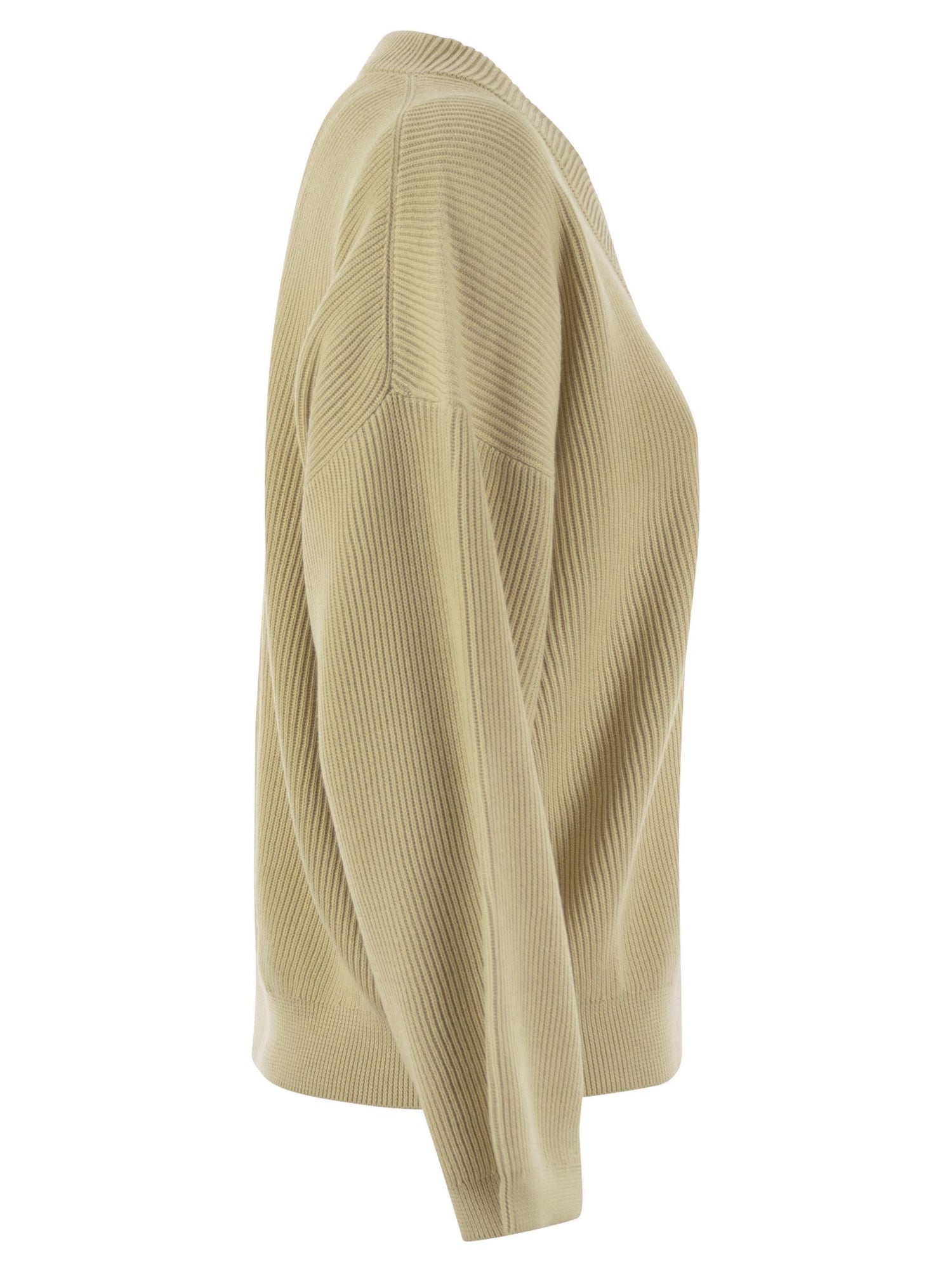 Brunello Cucinelli Women Cotton Rib Sweater With Shiny Detail by Luosophy