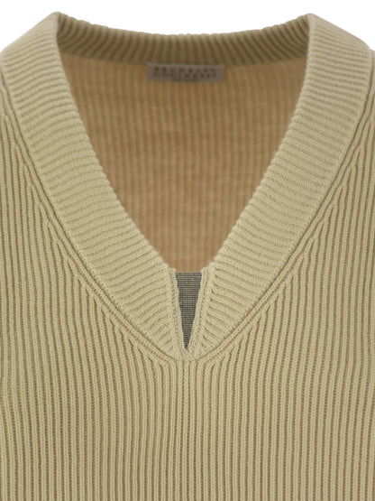 Brunello Cucinelli Women Cotton Rib Sweater With Shiny Detail by Luosophy