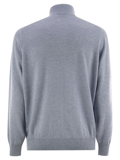 Brunello Cucinelli Men High-Necked Cashmere Cardigan With Zip by Luosophy