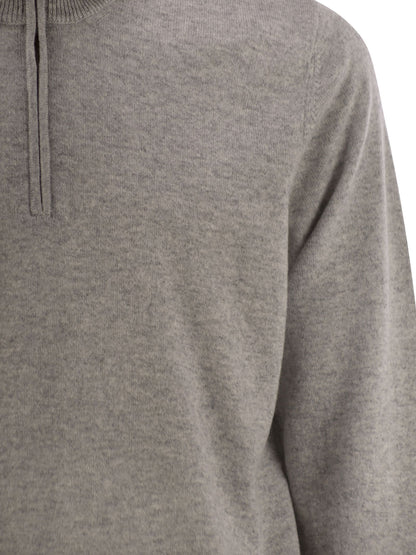 Brunello Cucinelli Men High-Necked Cashmere Sweater With Zip Opening by Luosophy