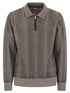 Brunello Cucinelli Men Vanisé Chevron Cashmere Sweater With Polo Neck And Zip Opening by Luosophy