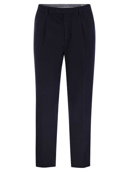 Brunello Cucinelli Men Leisure Fit Trousers In Garment-Dyed Cotton Velvet With Darts by Luosophy