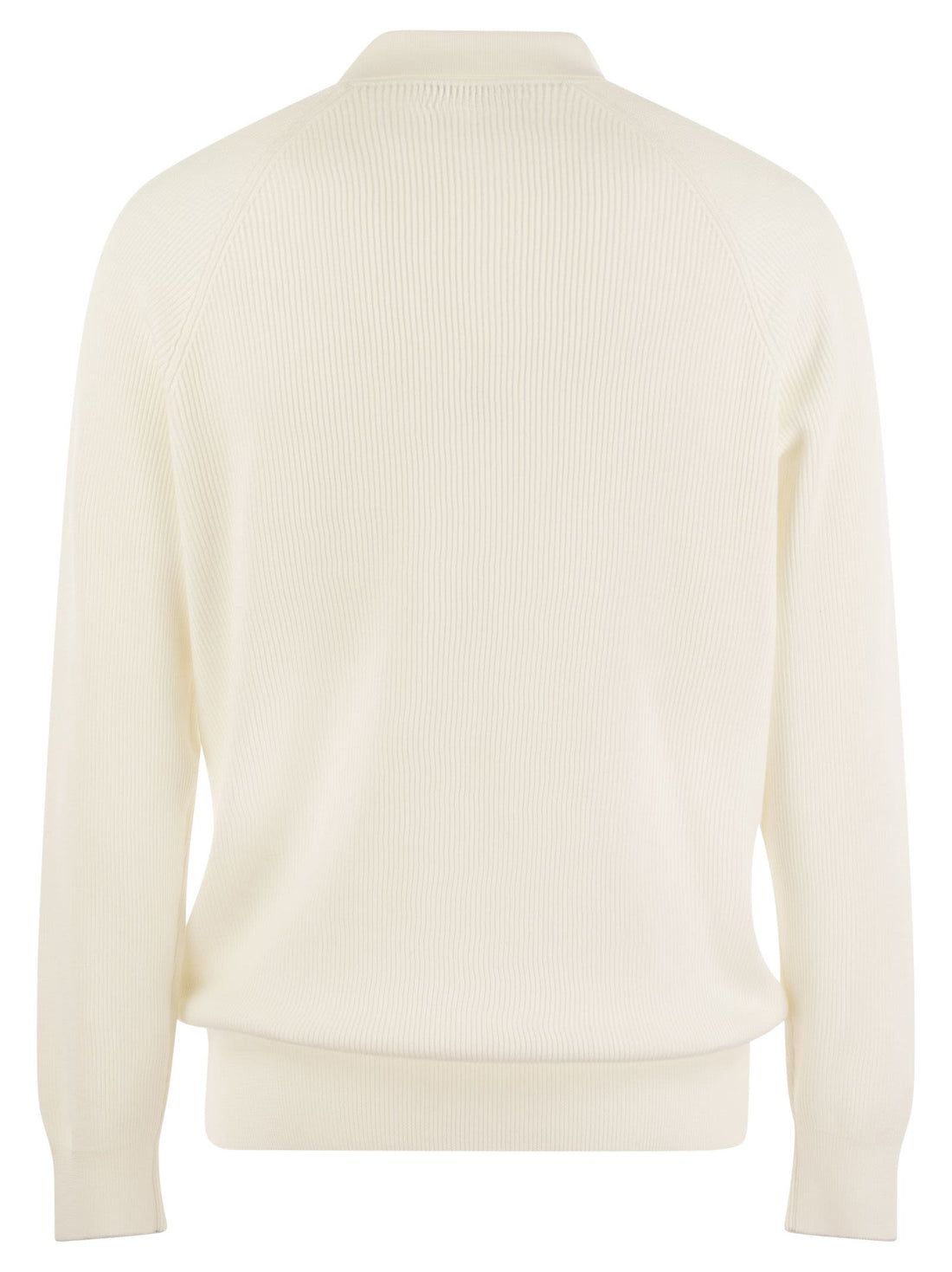 Brunello Cucinelli Men Cotton Rib Knit Polo Shirt With Long Raglan Sleeve by Luosophy