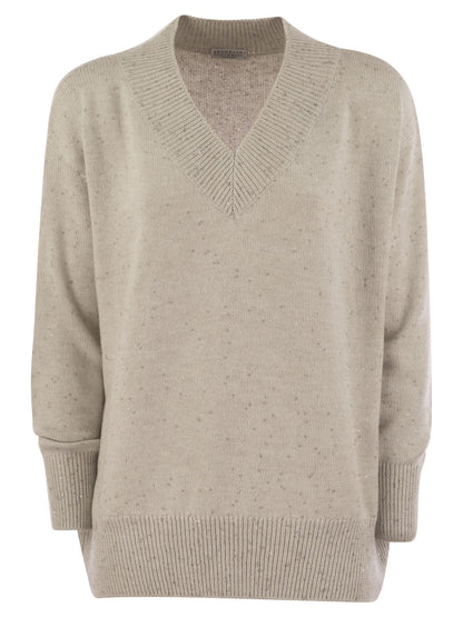 Brunello Cucinelli Women Cashmere And Silk Sweater With Micro Sequins by Luosophy