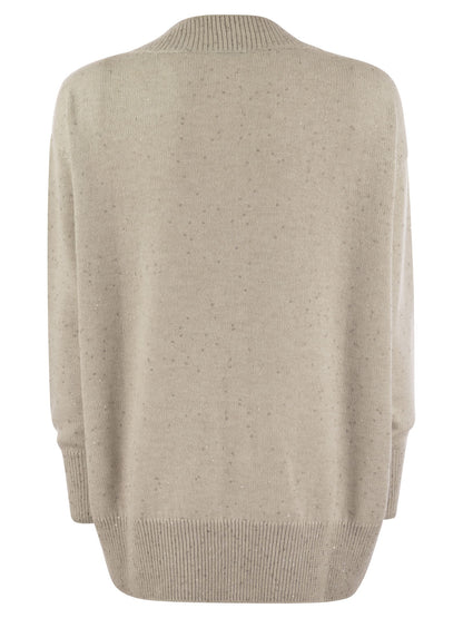 Brunello Cucinelli Women Cashmere And Silk Sweater With Micro Sequins by Luosophy