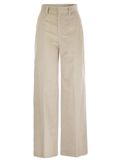 Brunello Cucinelli Women Fluid Corduroy Sartorial Track Trousers With Jewellery by Luosophy