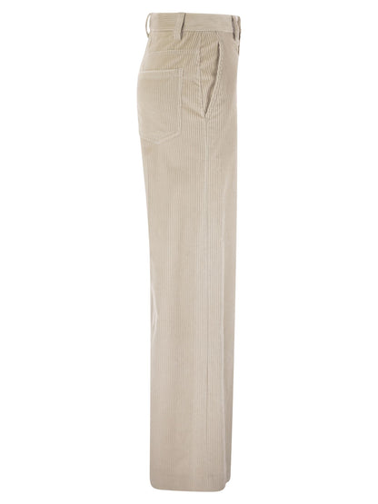 Brunello Cucinelli Women Fluid Corduroy Sartorial Track Trousers With Jewellery by Luosophy