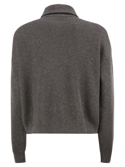 Brunello Cucinelli Women Cotton And Viscose Rib Knit High Collar by Luosophy