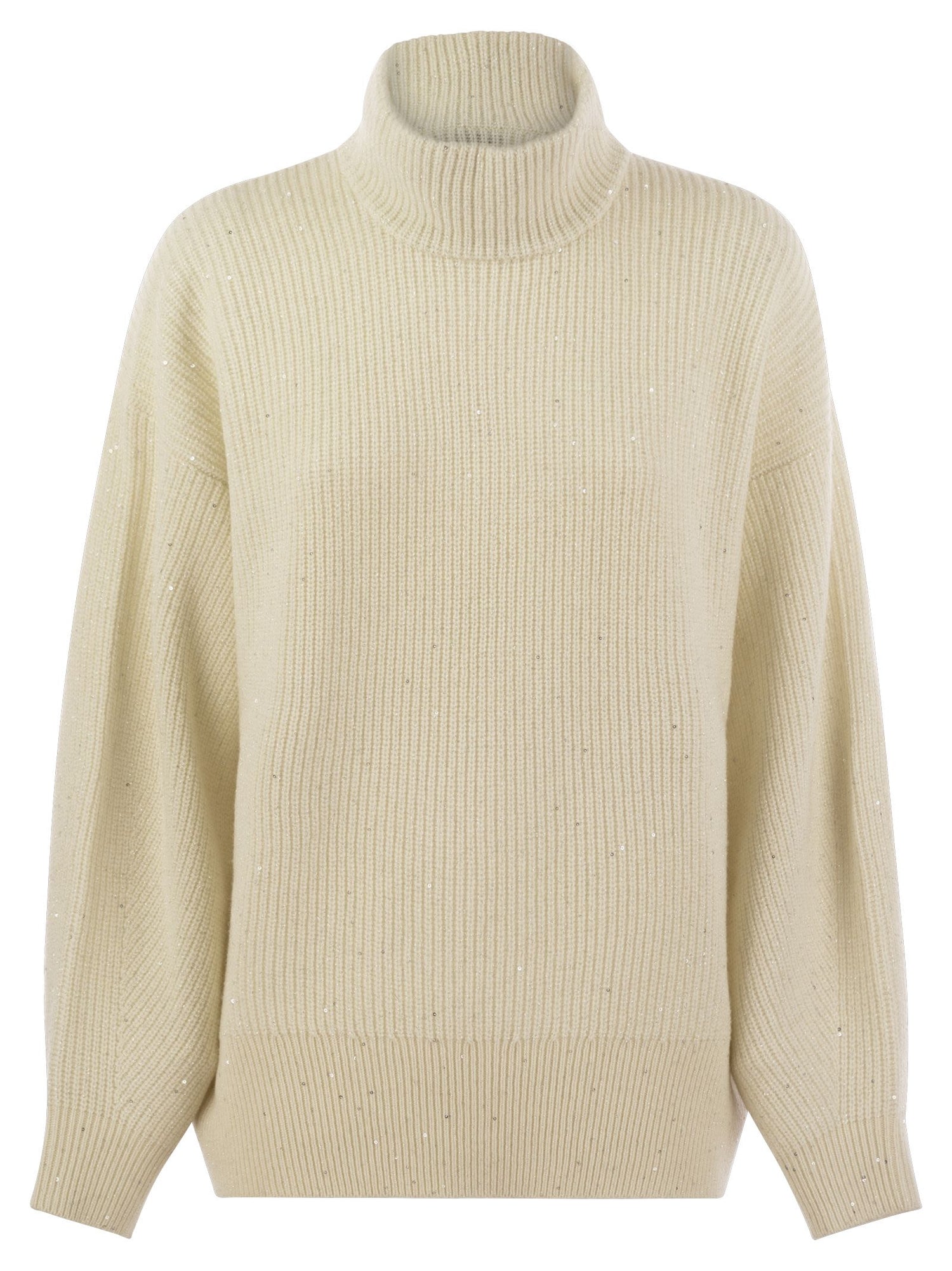Brunello Cucinelli Women Wool And Cashmere Rib Sweater With Sequins by Luosophy