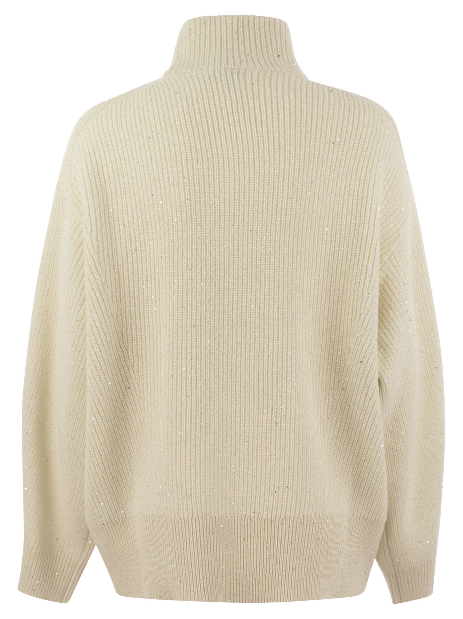 Brunello Cucinelli Women Wool And Cashmere Rib Sweater With Sequins by Luosophy