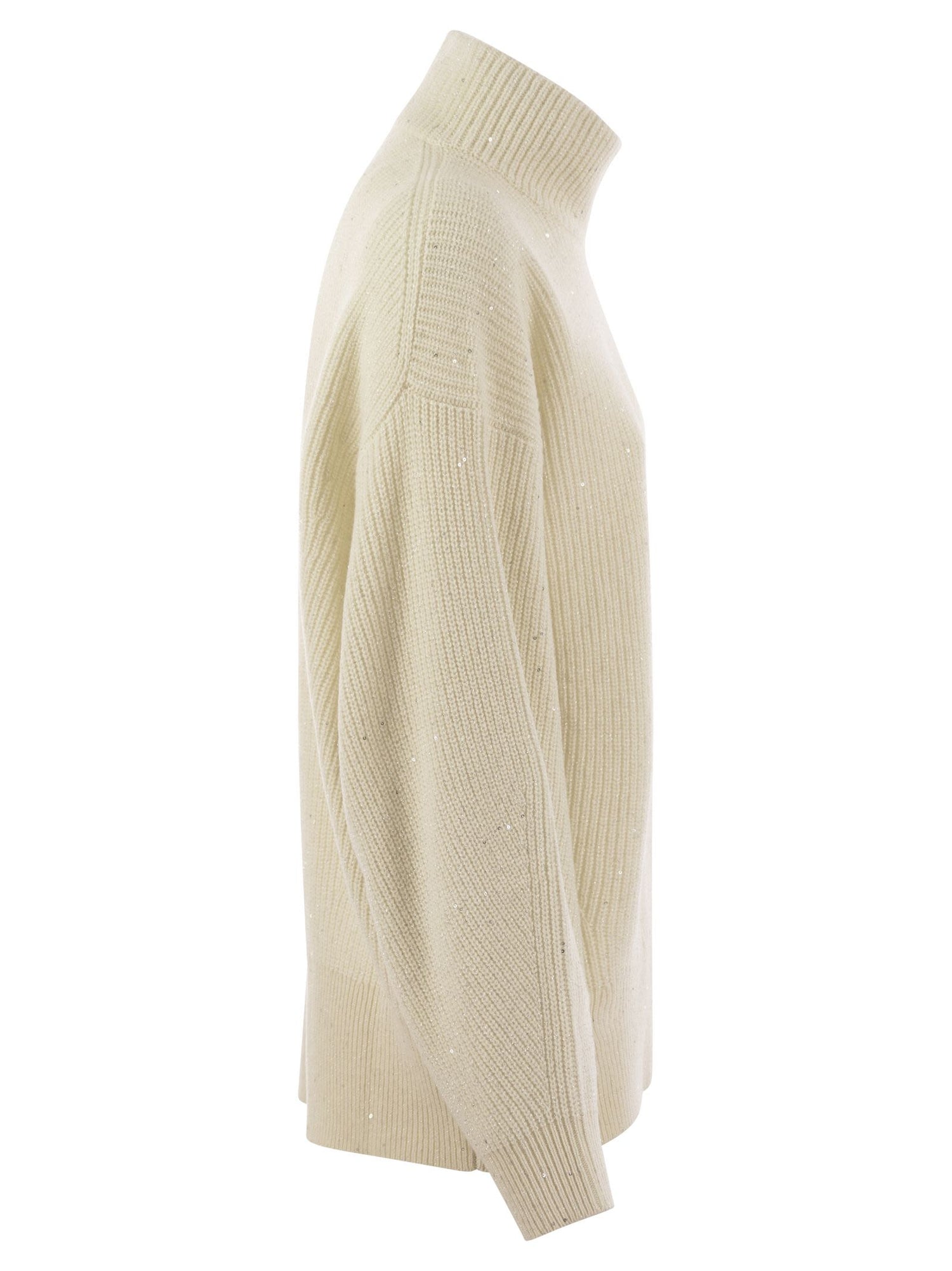 Brunello Cucinelli Women Wool And Cashmere Rib Sweater With Sequins by Luosophy