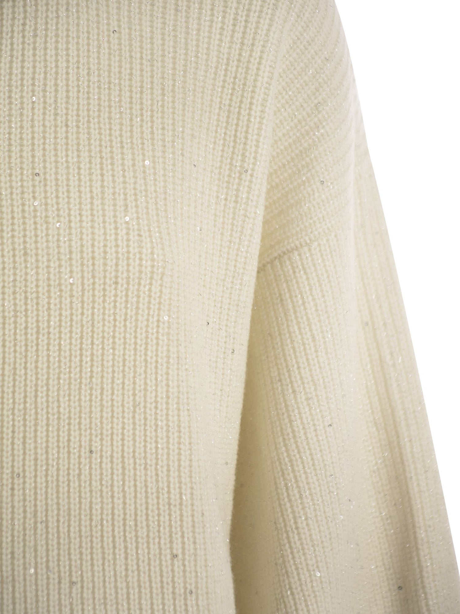 Brunello Cucinelli Women Wool And Cashmere Rib Sweater With Sequins by Luosophy
