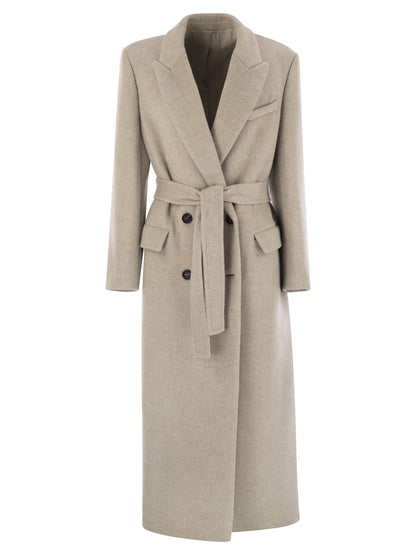 Brunello Cucinelli Women Double-Breasted Coat In Virgin Wool And Cashmere Cloth With Jewellery by Luosophy