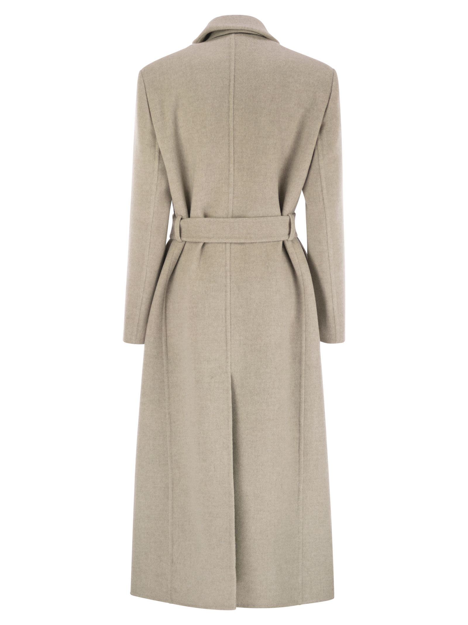 Brunello Cucinelli Women Double-Breasted Coat In Virgin Wool And Cashmere Cloth With Jewellery by Luosophy
